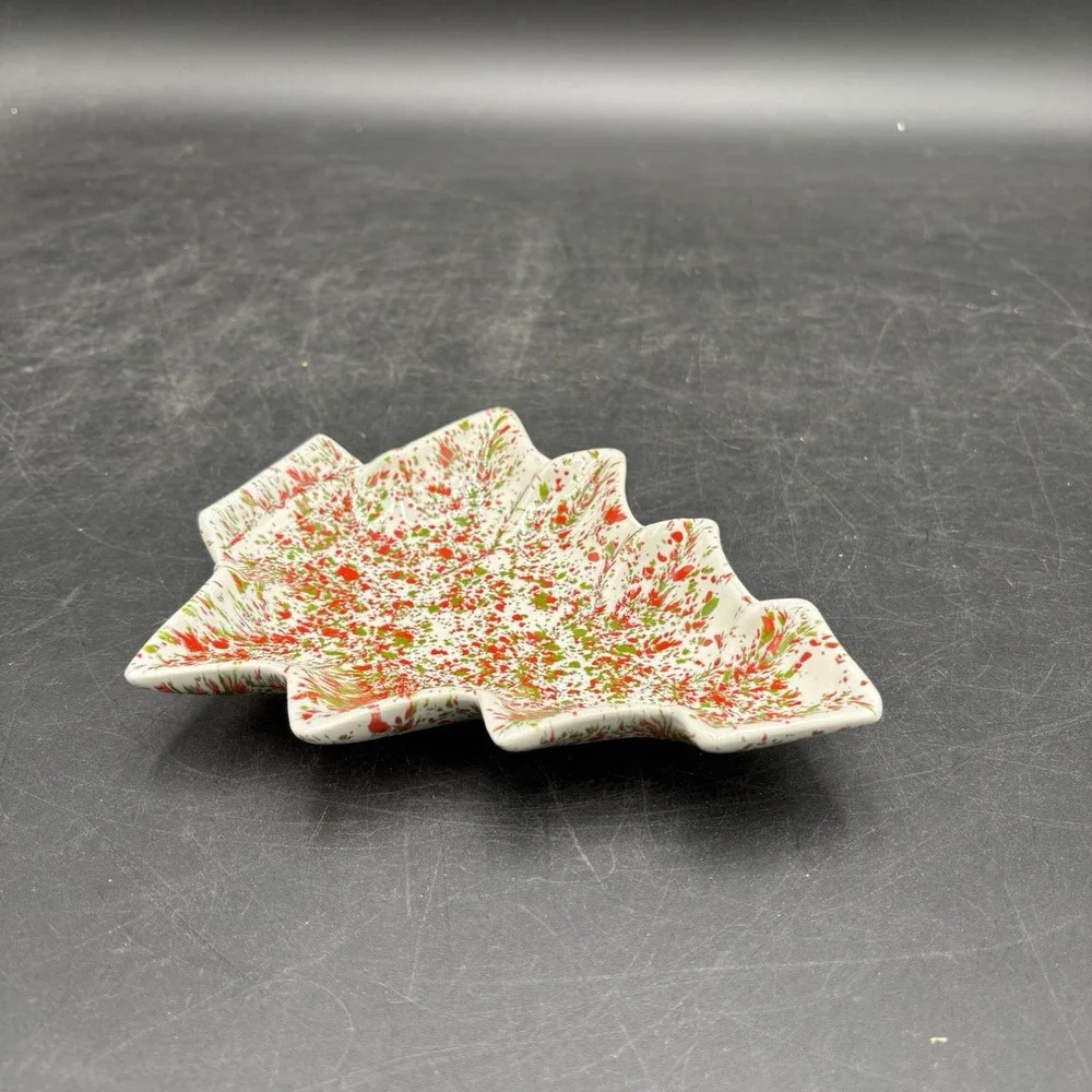 Vintage MCM Speckled Christmas Tree Nut Candy Dish